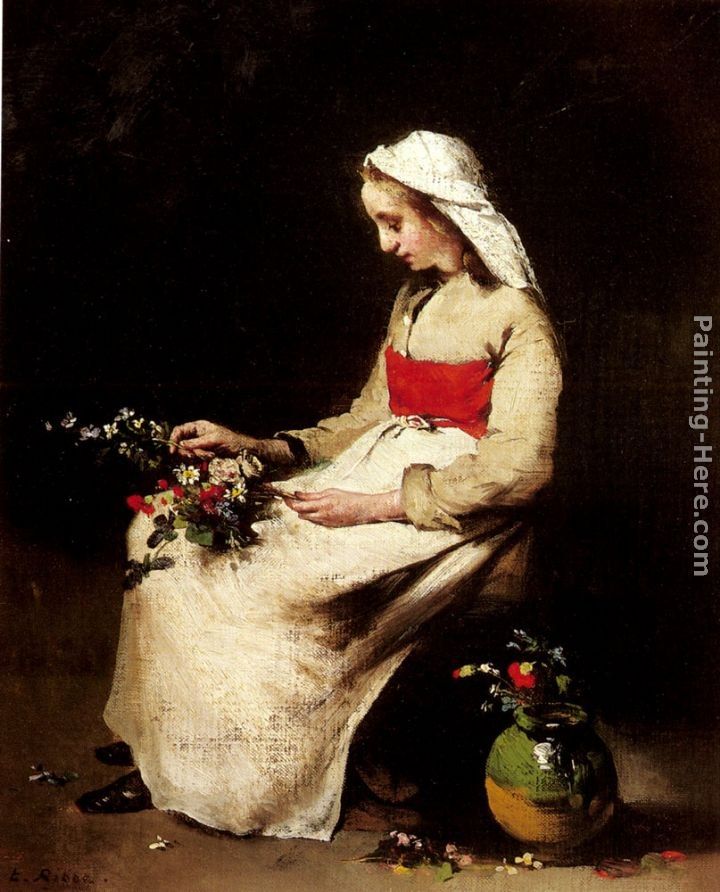 Theodule Augustine Ribot A Girl Arranging A Vase Of Flowers